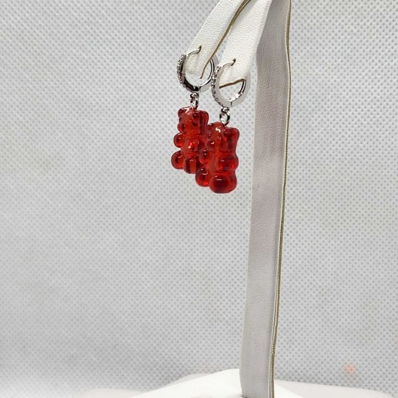 Brand New Sterling Silver 925 RED Teddy Bear Huggy Earrings - Picture 3 of 4